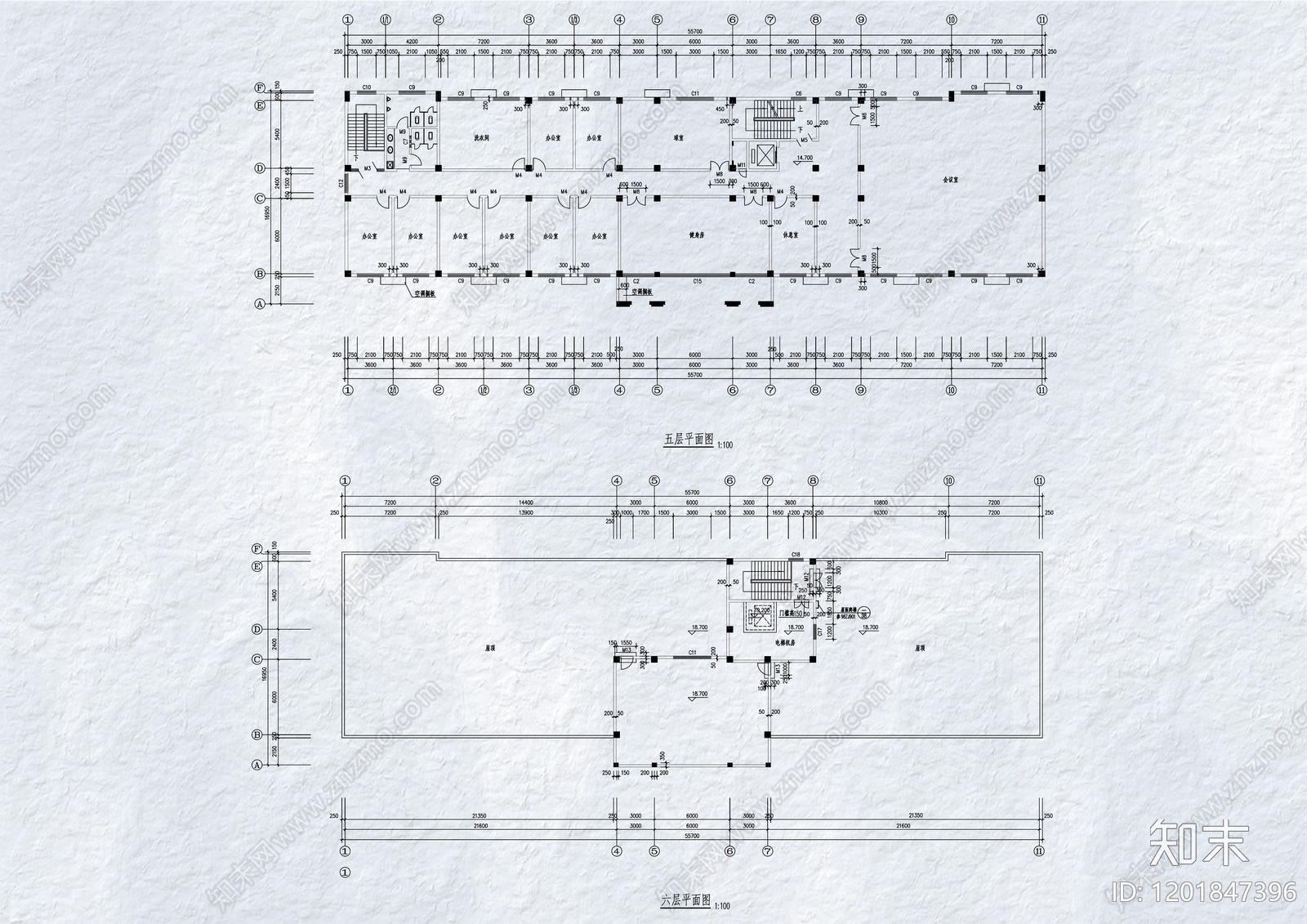 现代办公楼建筑cad施工图下载【ID:1201847396】