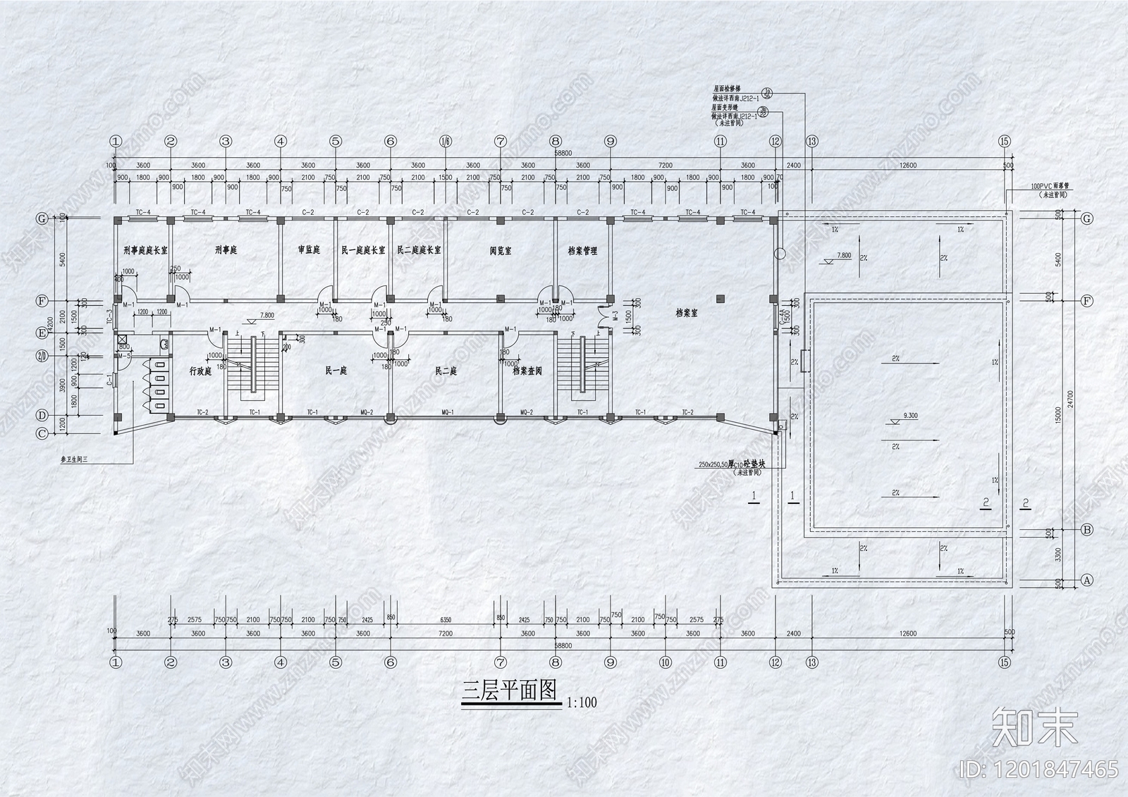 现代办公楼建筑cad施工图下载【ID:1201847465】
