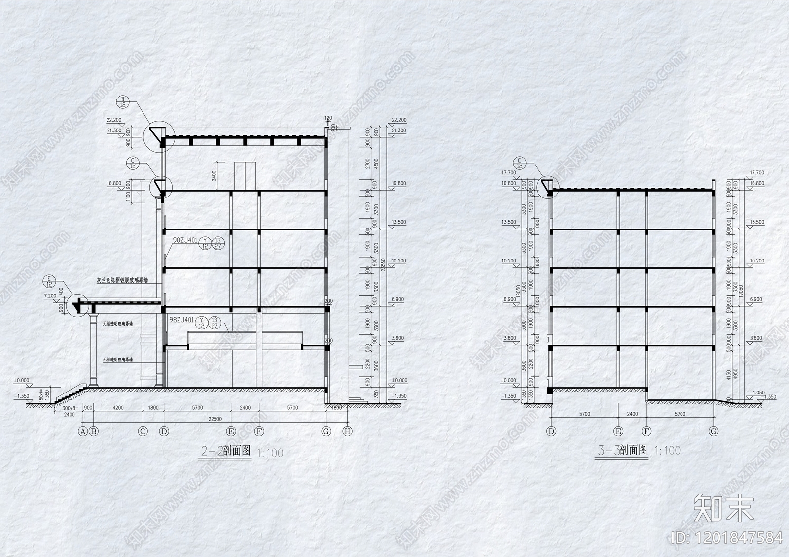 现代办公楼建筑cad施工图下载【ID:1201847584】