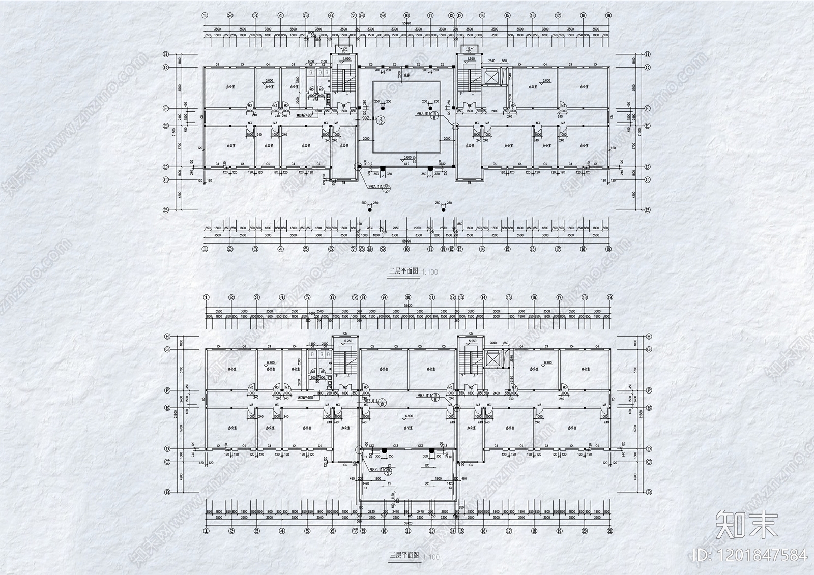 现代办公楼建筑cad施工图下载【ID:1201847584】