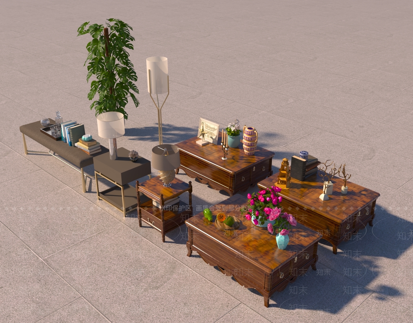 现代摆件组合3D模型下载【ID:1201851450】