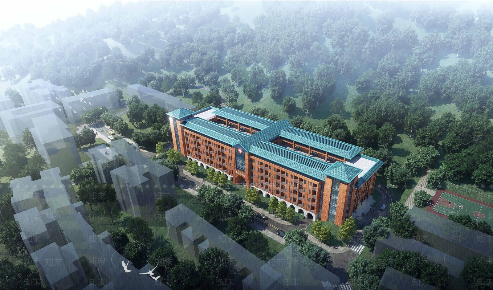 现代新中式医院建筑SU模型下载【ID:1201852117】