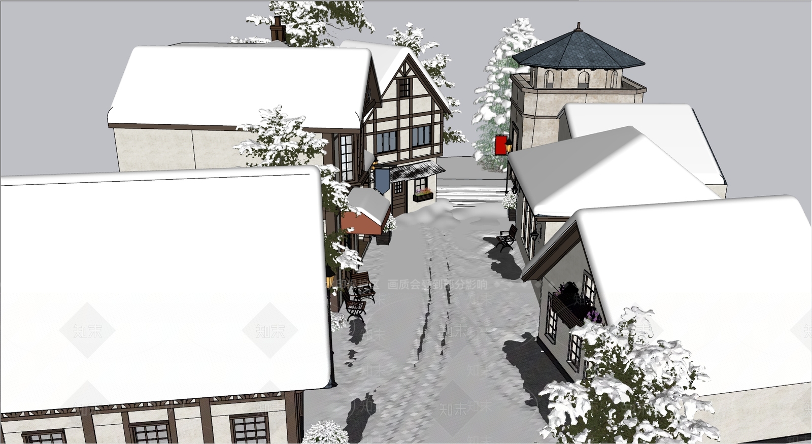 现代欧式商业街SU模型下载【ID:1201853996】