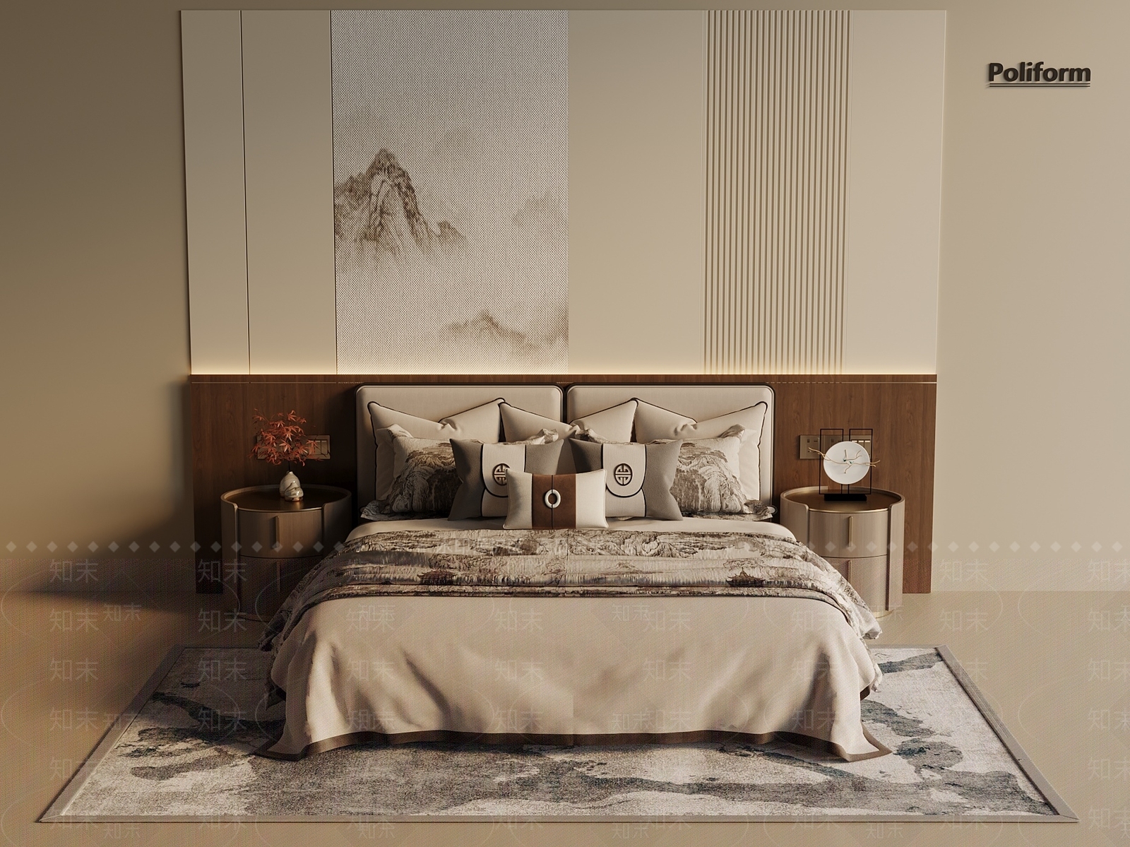 新中式中式双人床3D模型下载【ID:1201853828】