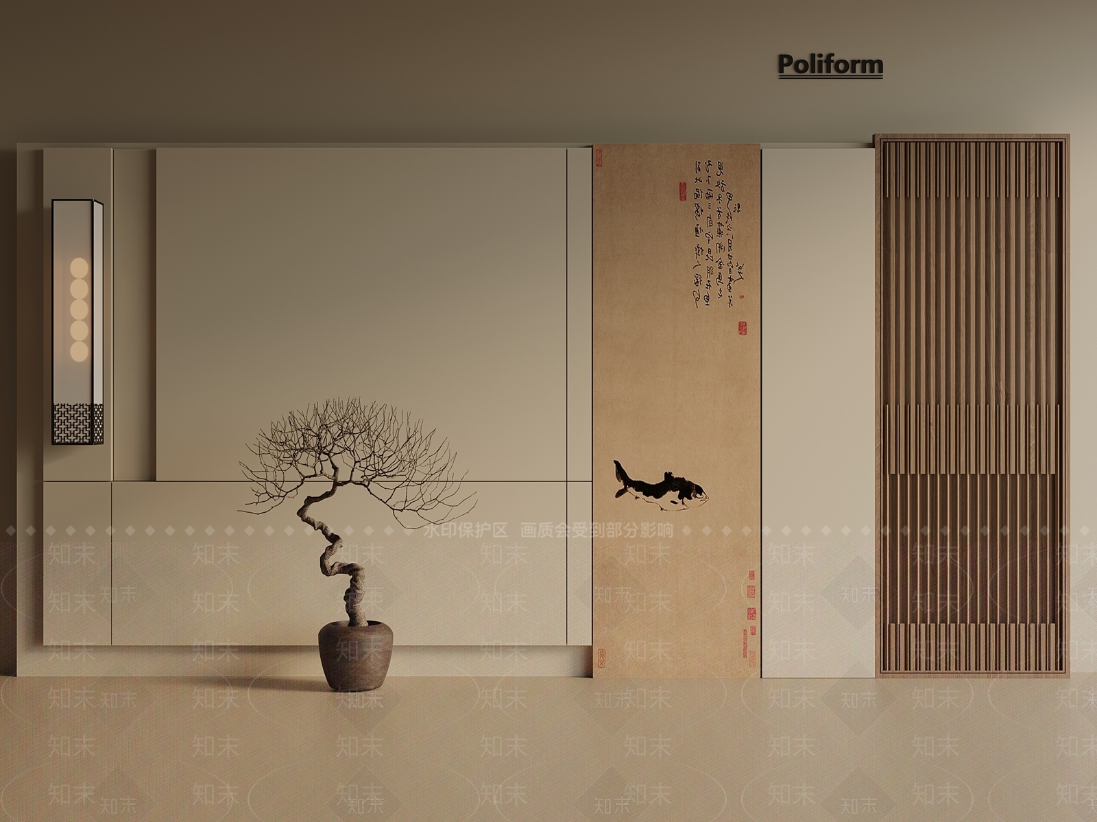 新中式中式沙发背景墙3D模型下载【ID:1201854006】