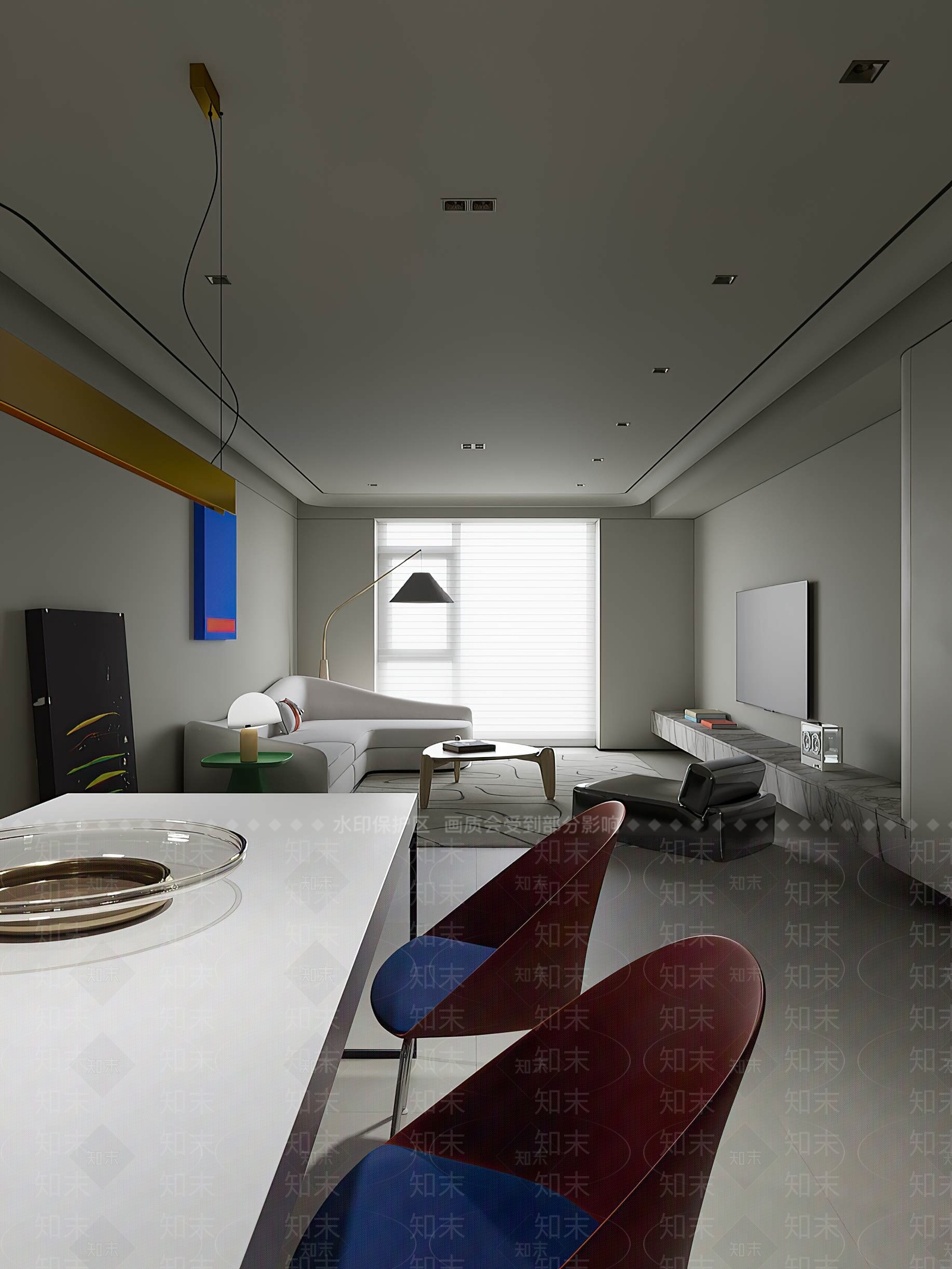 现代极简客餐厅3D模型下载【ID:1201855232】