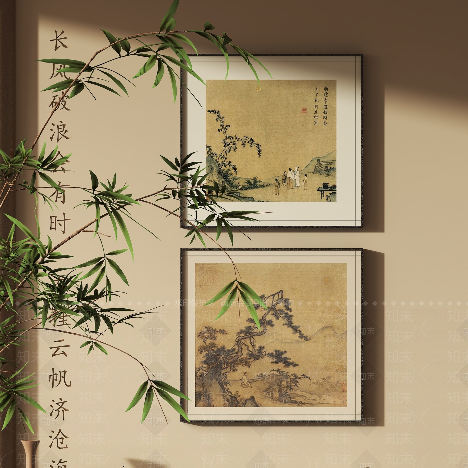 中式宋式挂画3D模型渲染效果图