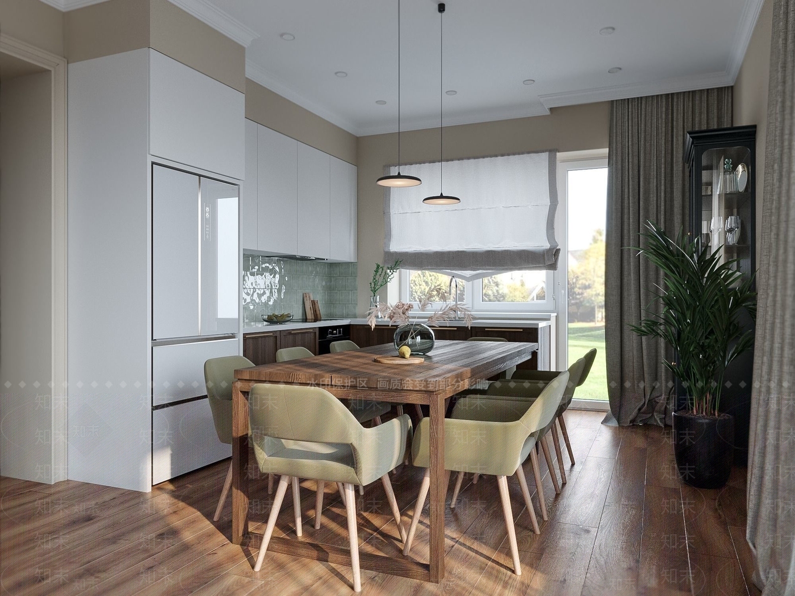 现代北欧别墅客餐厅3D模型下载【ID:1201858446】