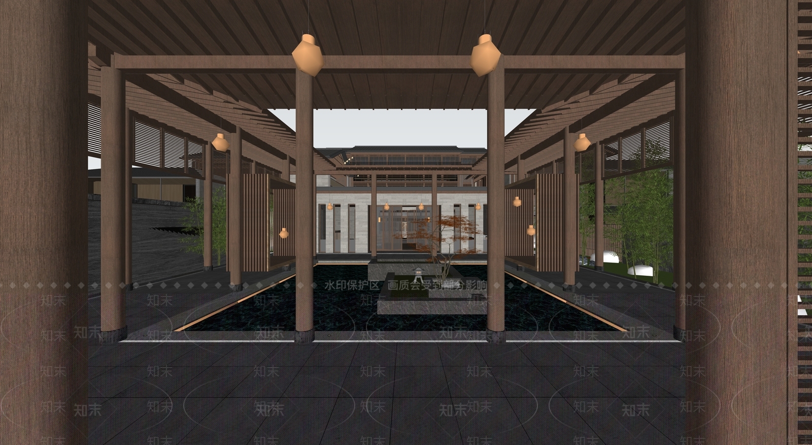 新中式酒店建筑SU模型下载【ID:1201860332】