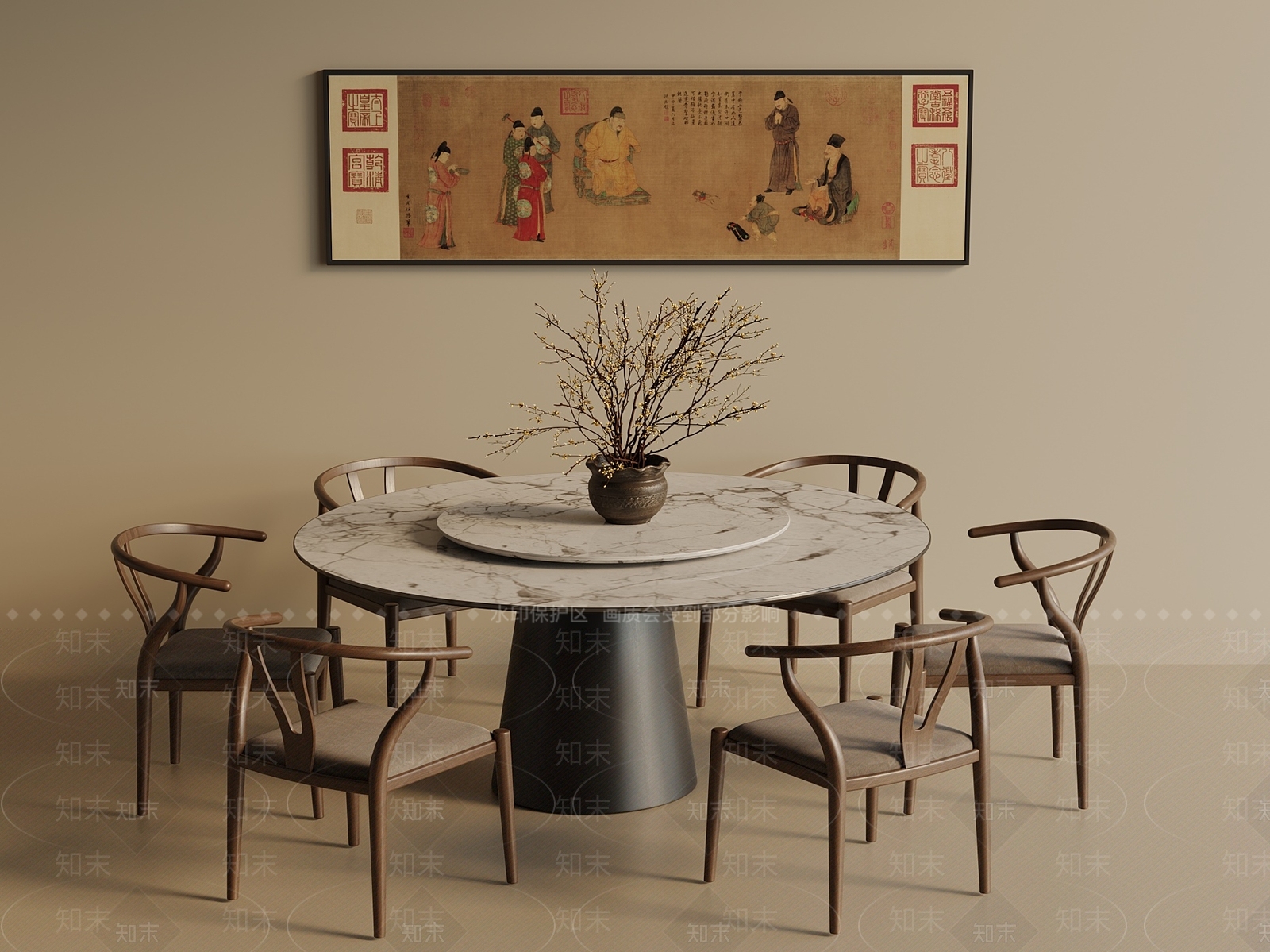 新中式中式餐桌椅3D模型下载【ID:1201862839】