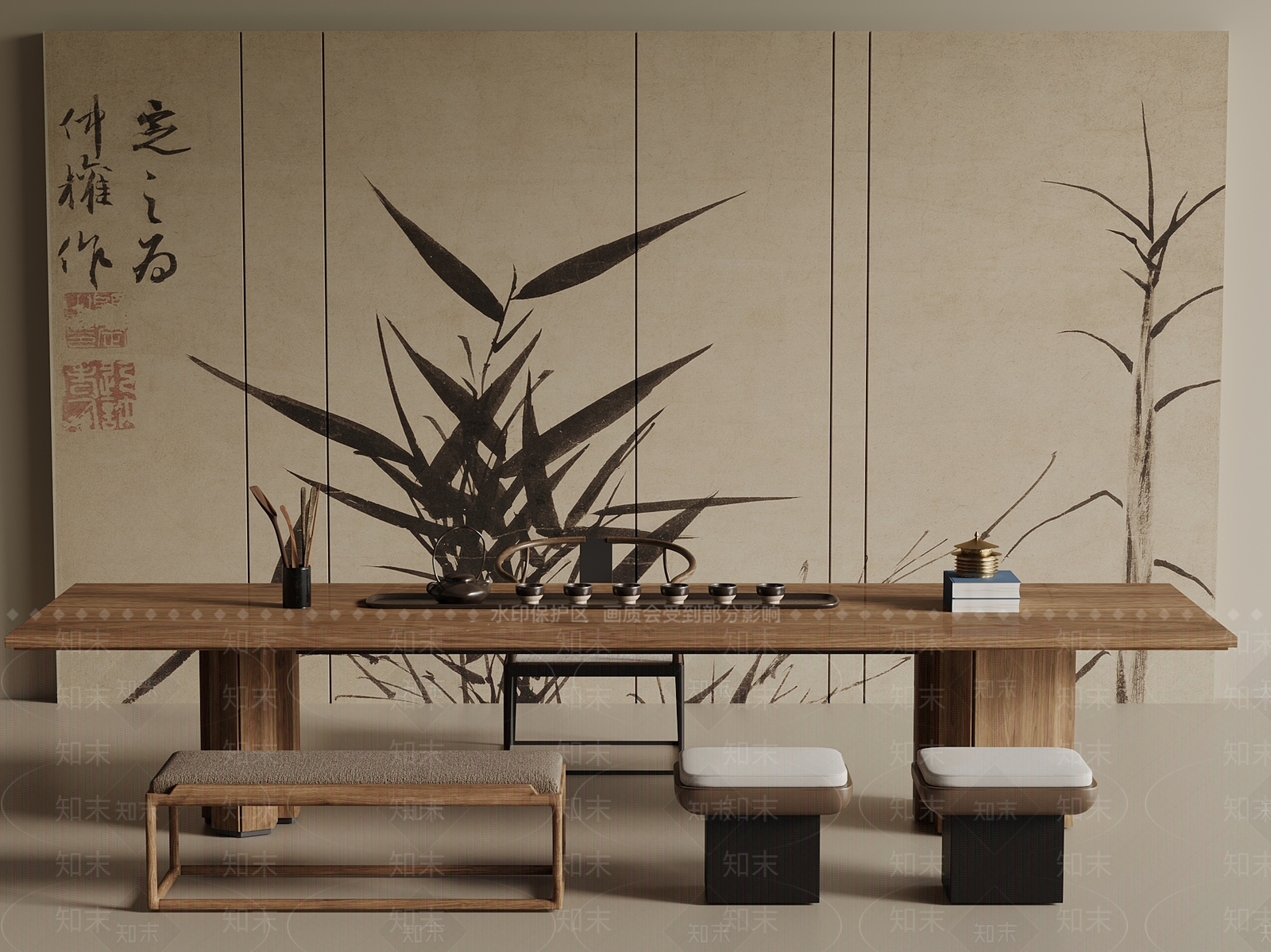 新中式中式茶桌椅3D模型下载【ID:1201863210】