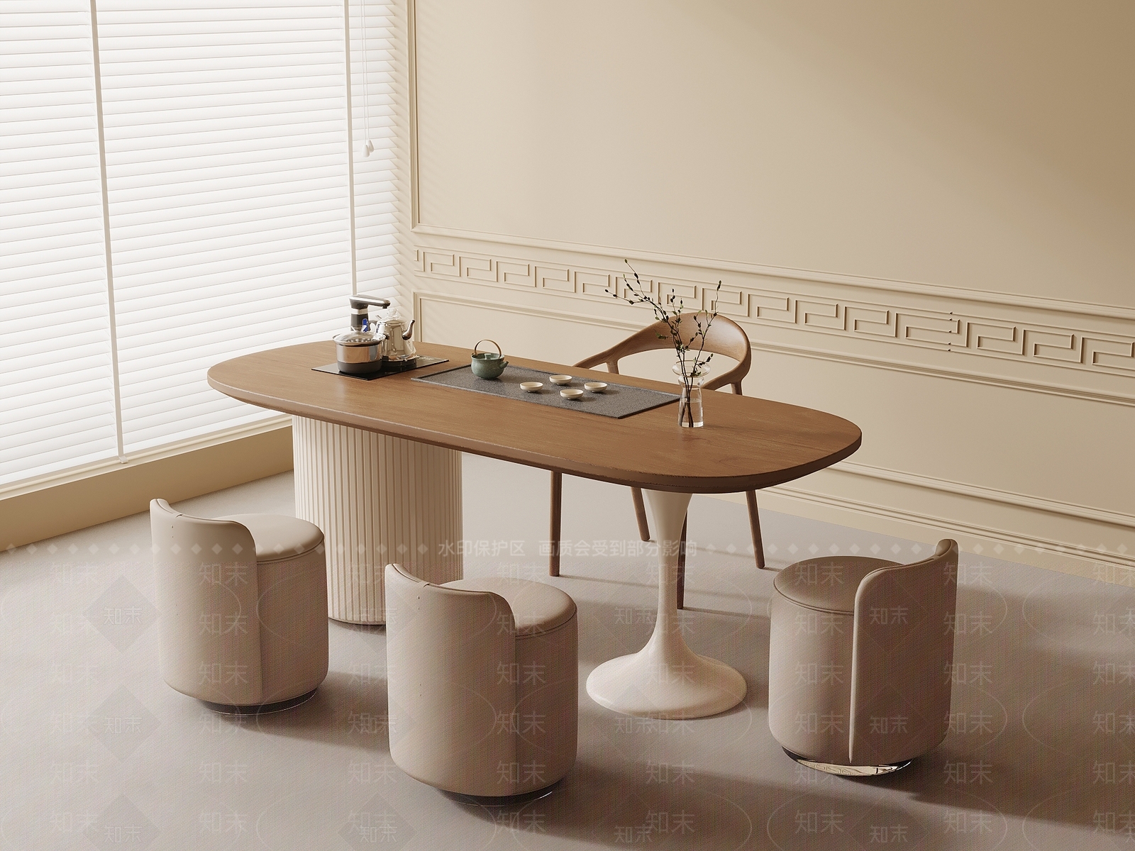 现代奶油茶桌椅SU模型下载【ID:1201863287】