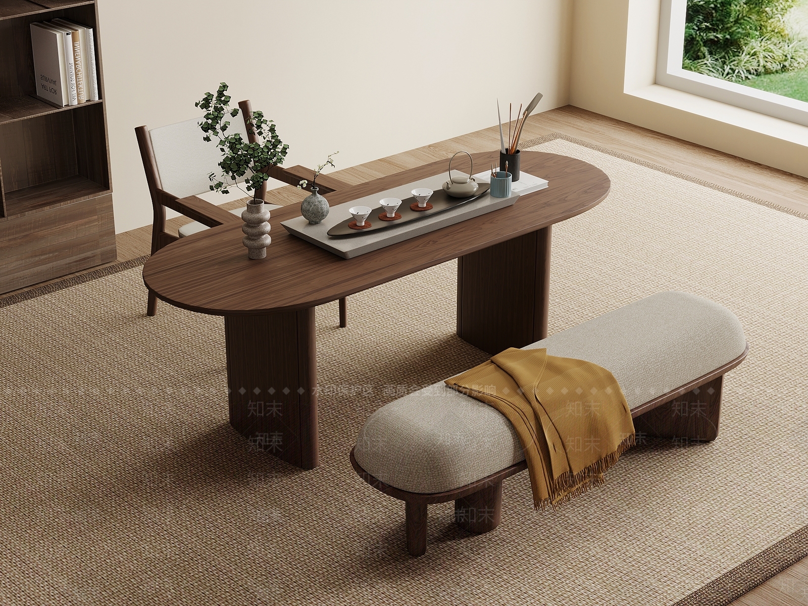 新中式茶桌椅3D模型下载【ID:1201863315】