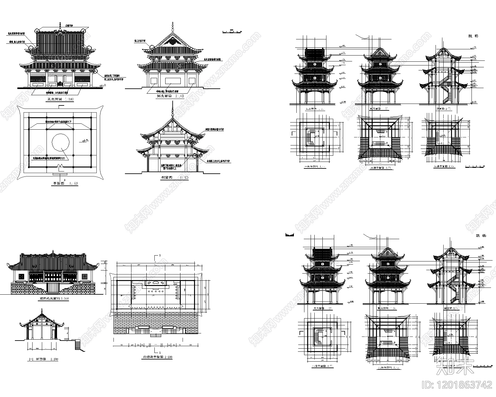 中式亭子cad施工图下载【ID:1201863742】