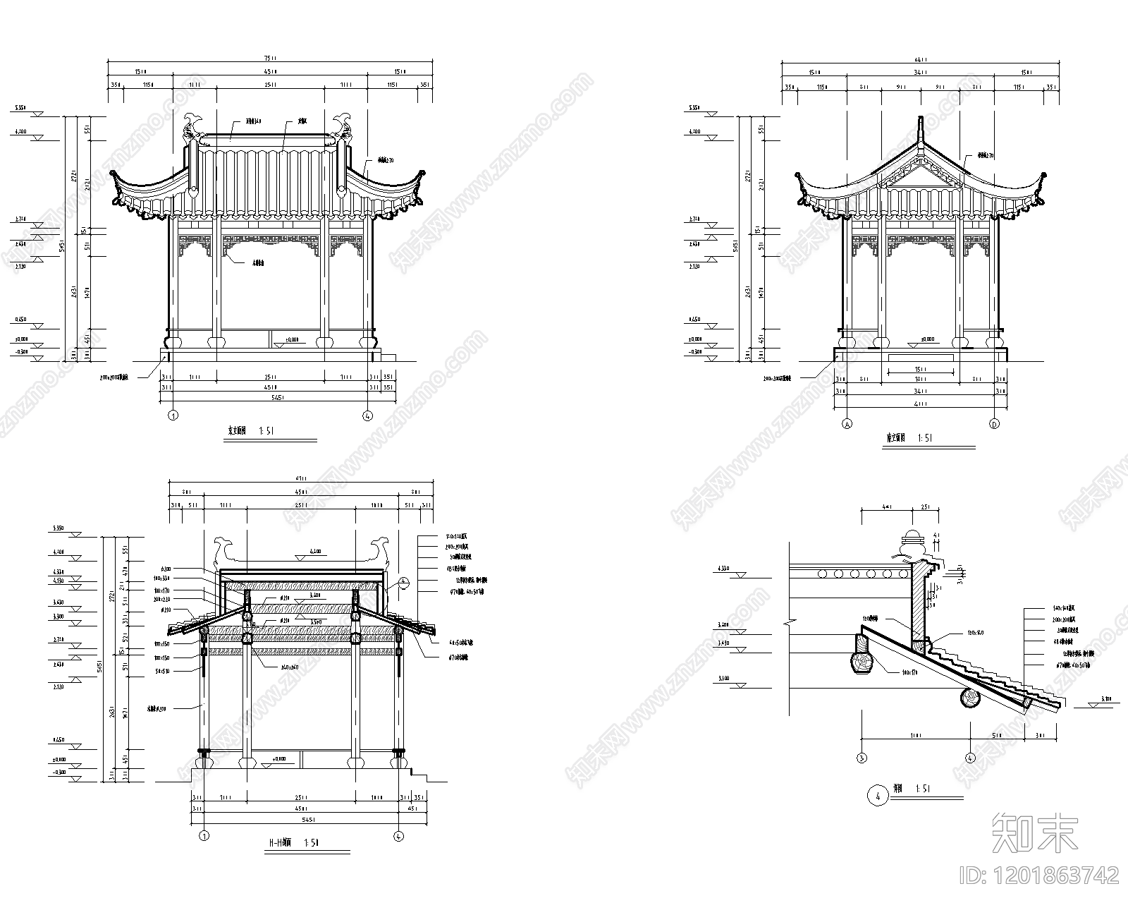 中式亭子cad施工图下载【ID:1201863742】
