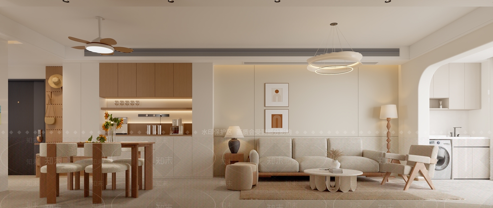 原木奶油家居客厅3D模型下载【ID:1201863820】