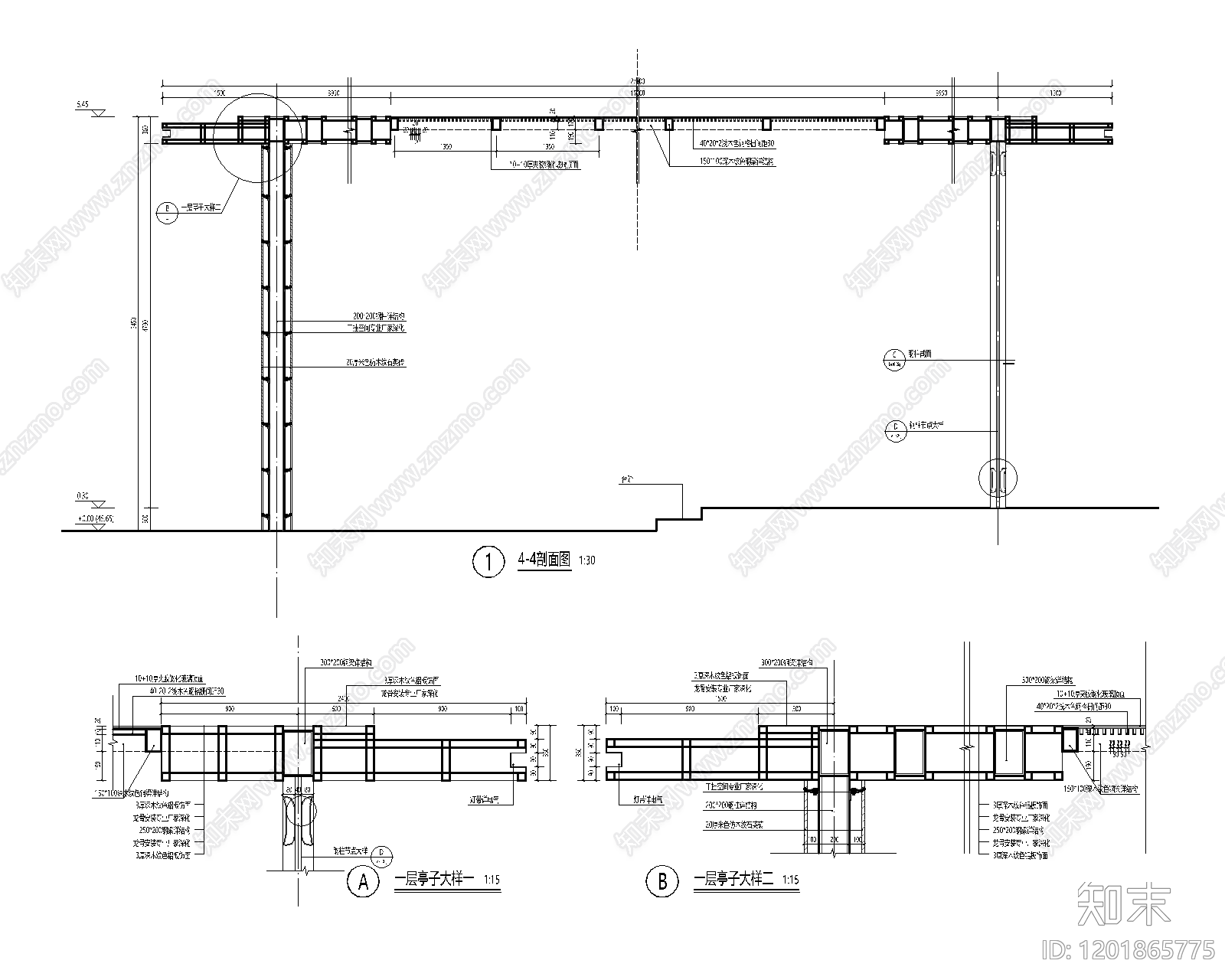 新中式廊架cad施工图下载【ID:1201865775】