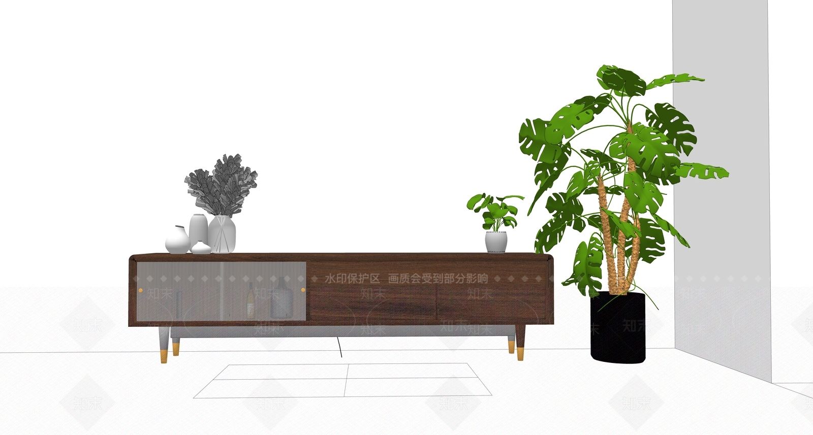 现代复古电视柜SU模型下载【ID:1201869820】