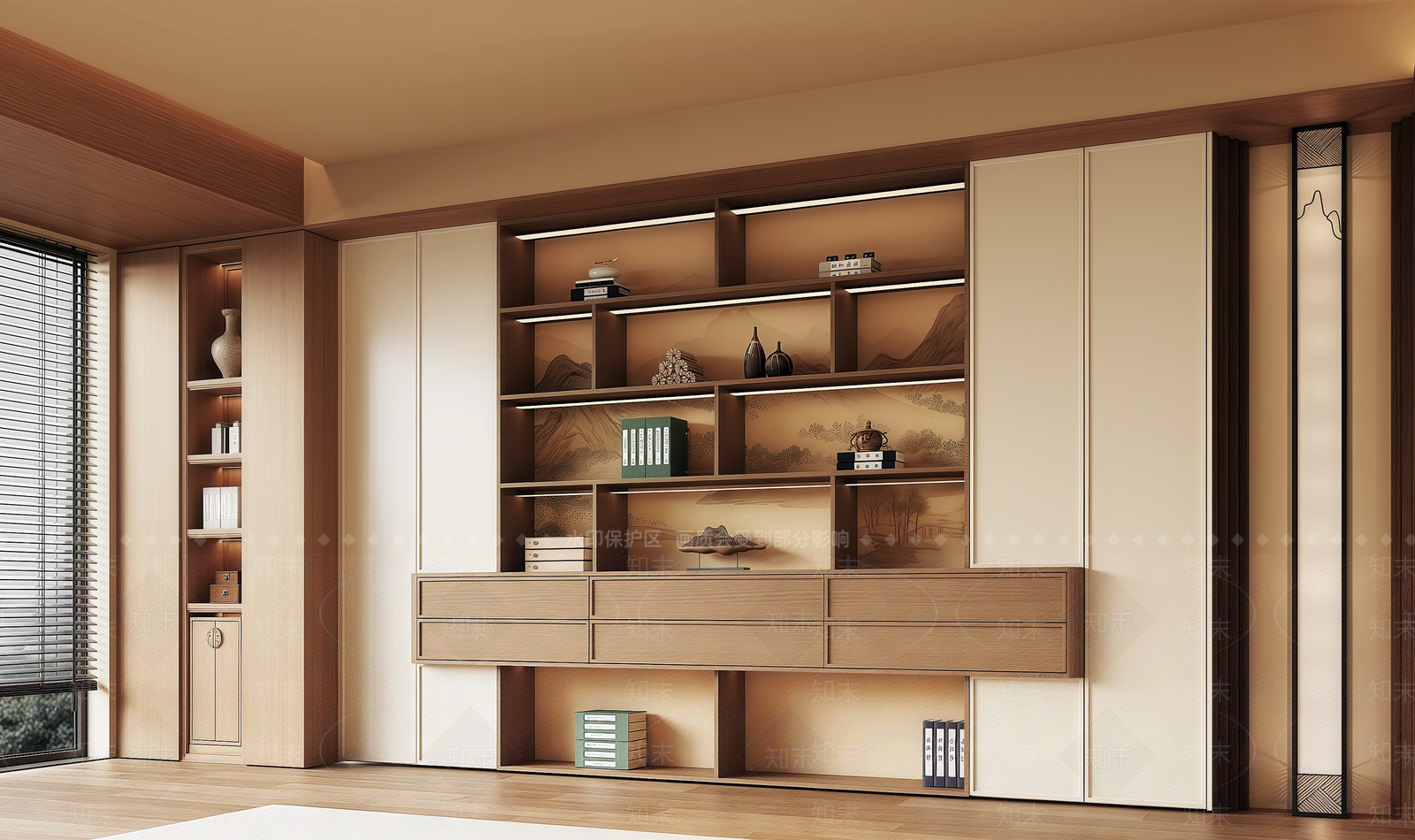 新中式书柜3D模型下载【ID:1201878810】