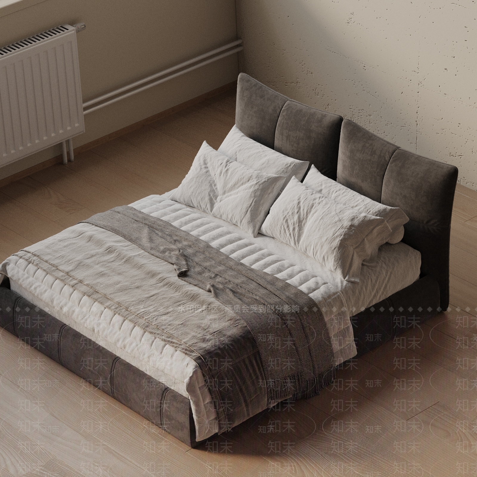 现代双人床3D模型下载【ID:1201880988】