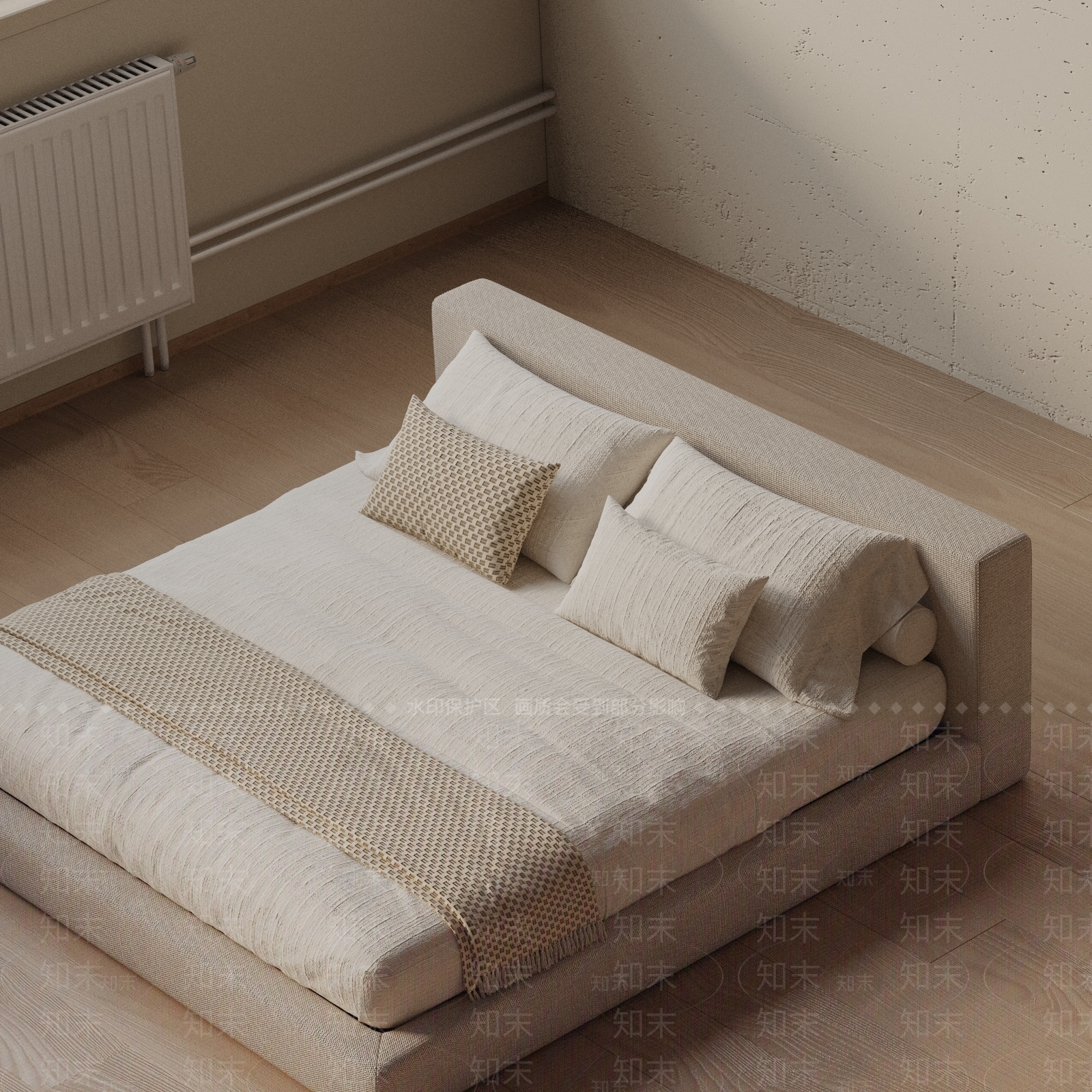 现代双人床3D模型下载【ID:1201882491】