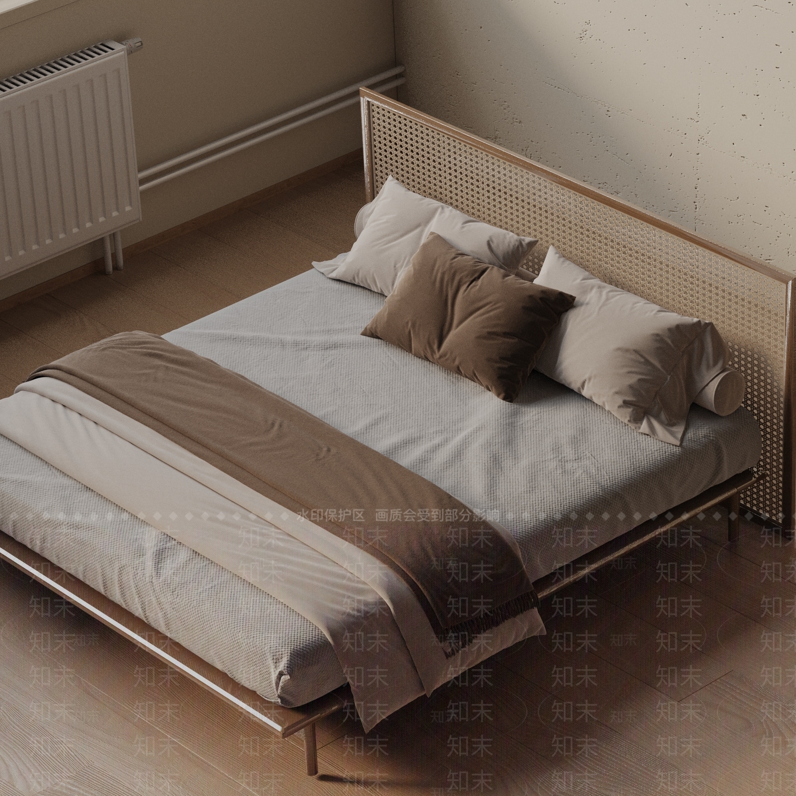 现代双人床3D模型下载【ID:1201883038】
