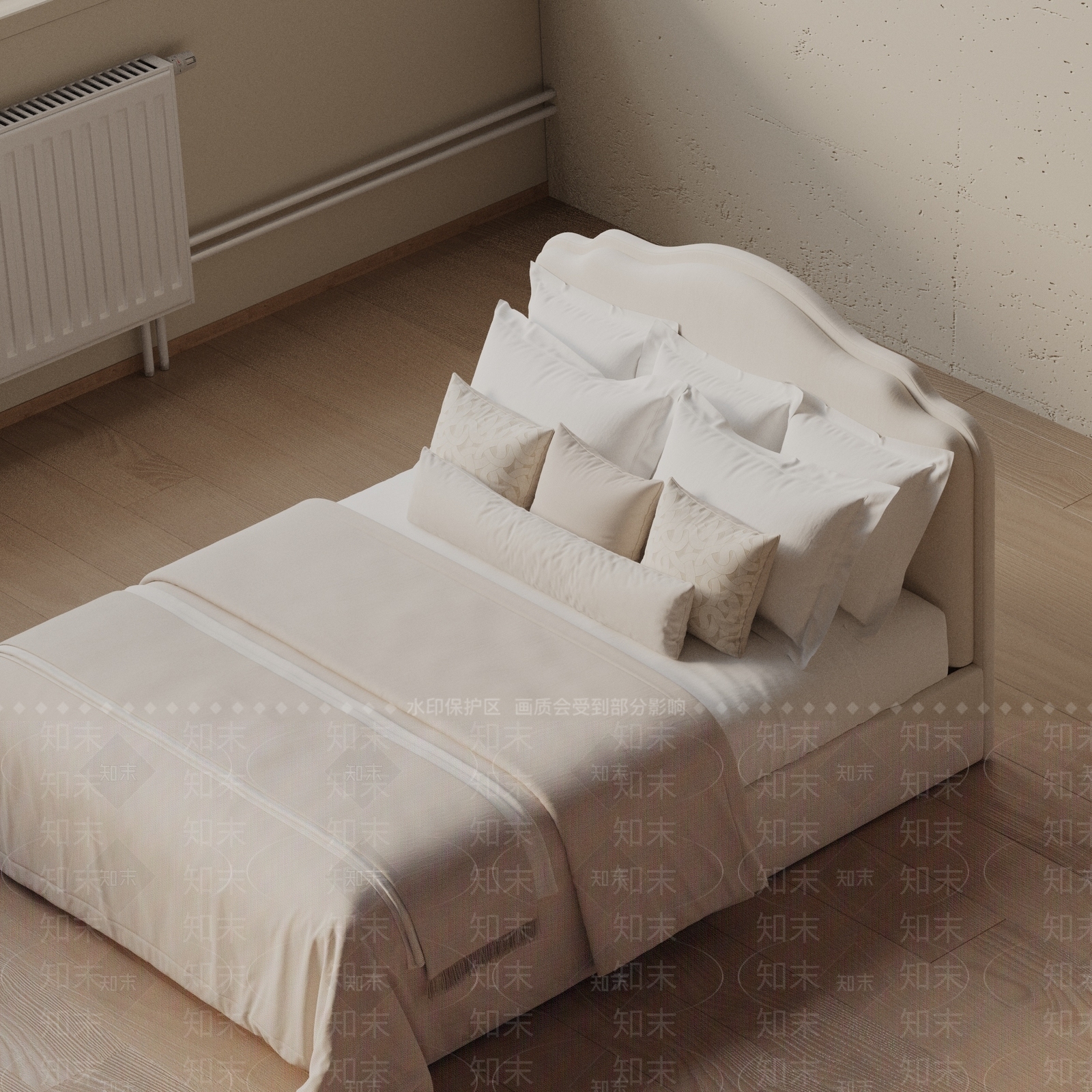 现代双人床3D模型下载【ID:1201883370】