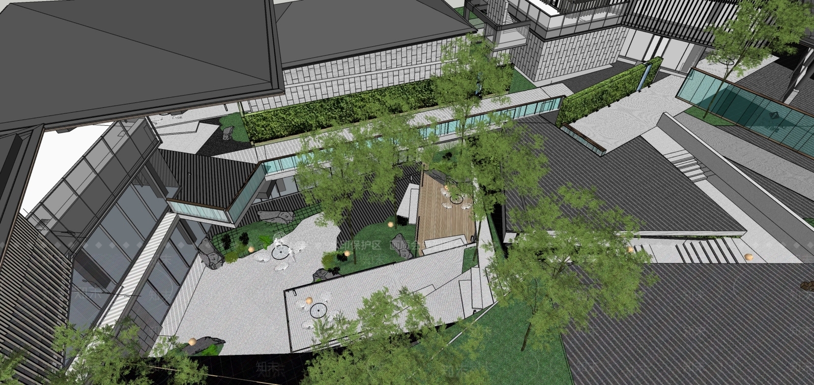 现代新中式售楼处建筑SU模型下载【ID:1201883425】