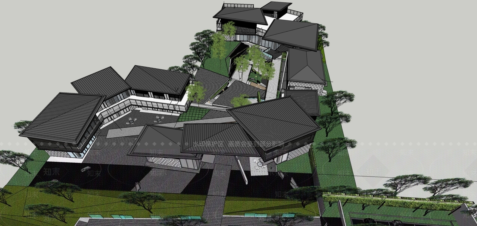 现代新中式售楼处建筑SU模型下载【ID:1201883425】
