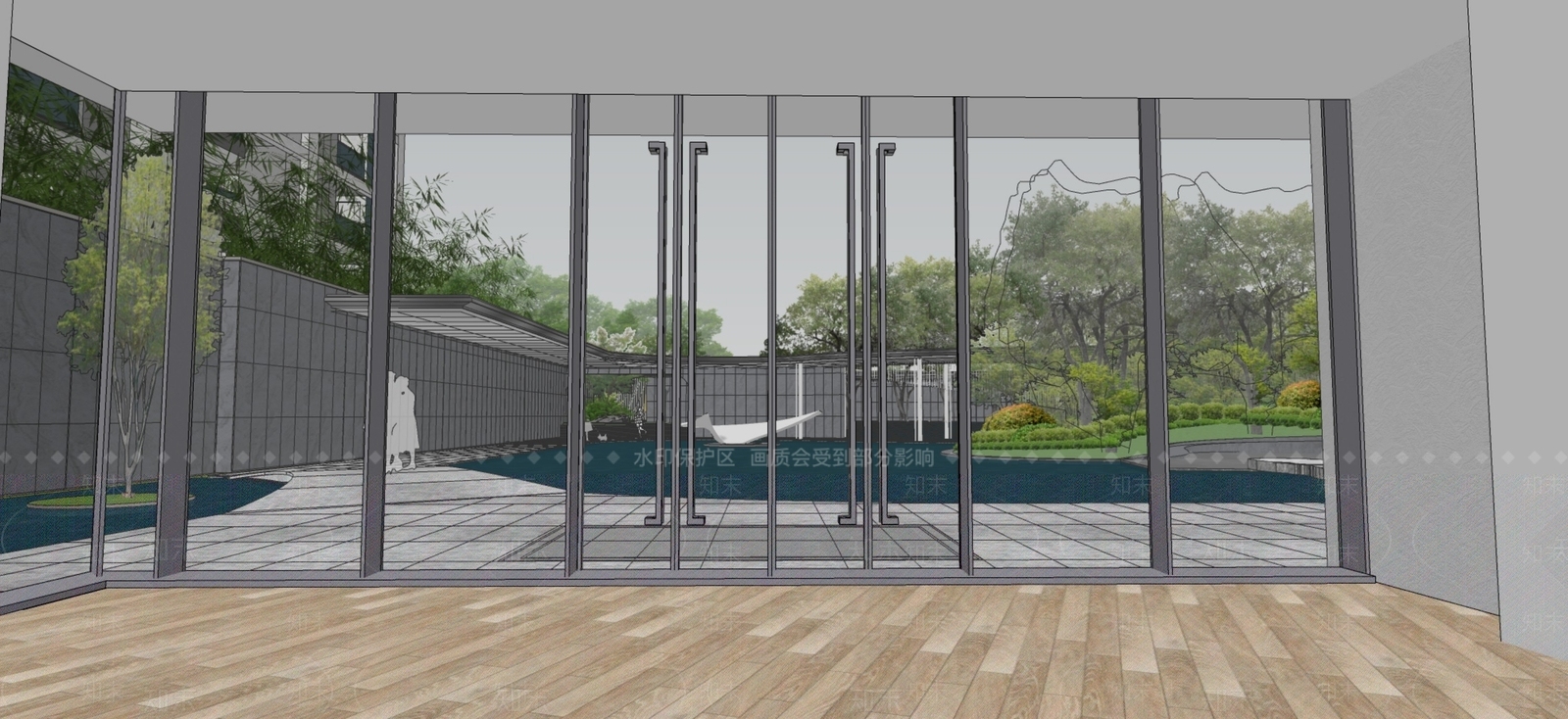 现代新中式售楼处建筑SU模型下载【ID:1201883521】