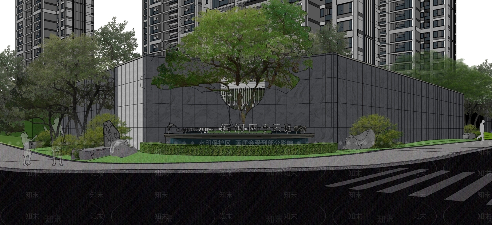 现代新中式售楼处建筑SU模型下载【ID:1201883521】