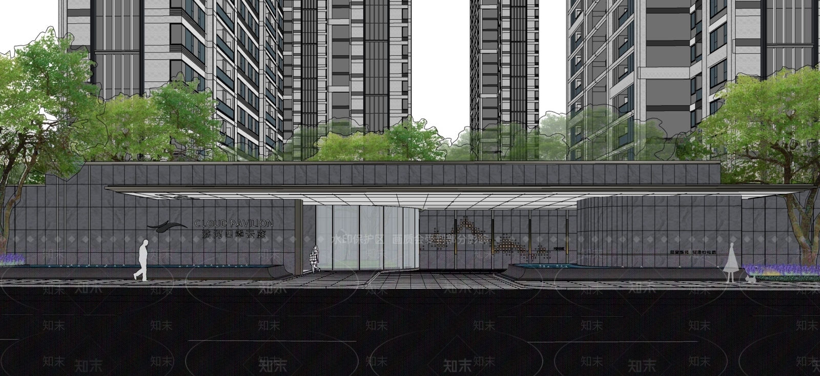 现代新中式售楼处建筑SU模型下载【ID:1201883521】