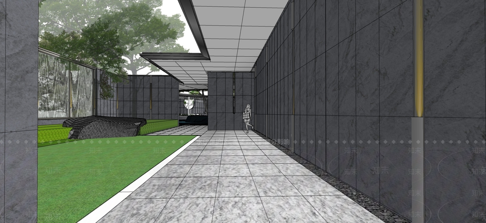 现代新中式售楼处建筑SU模型下载【ID:1201883521】