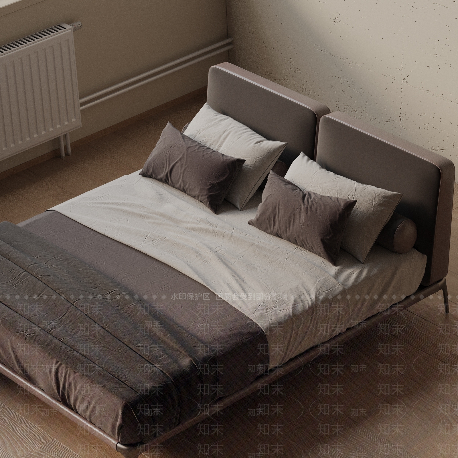 现代双人床3D模型下载【ID:1201883830】