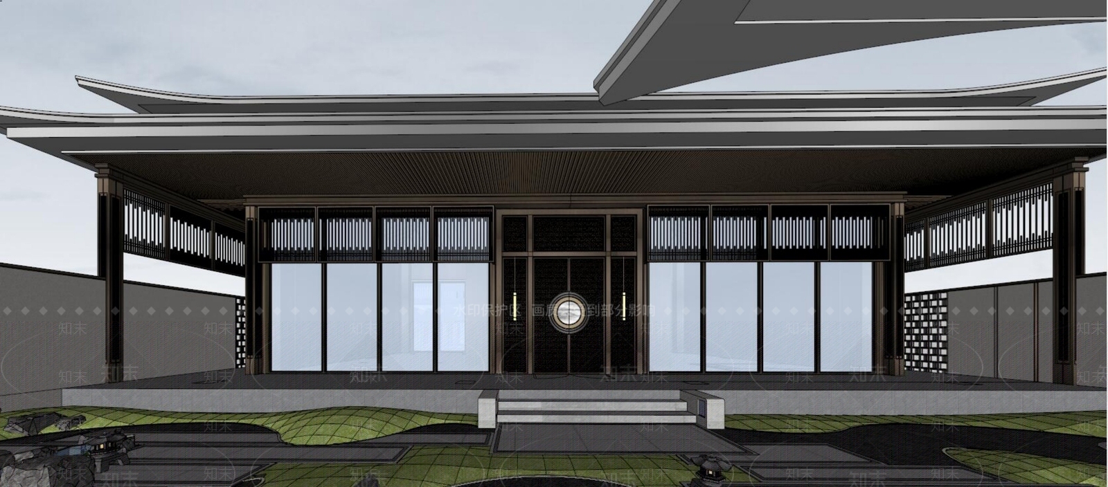 现代新中式商业街SU模型下载【ID:1201886957】