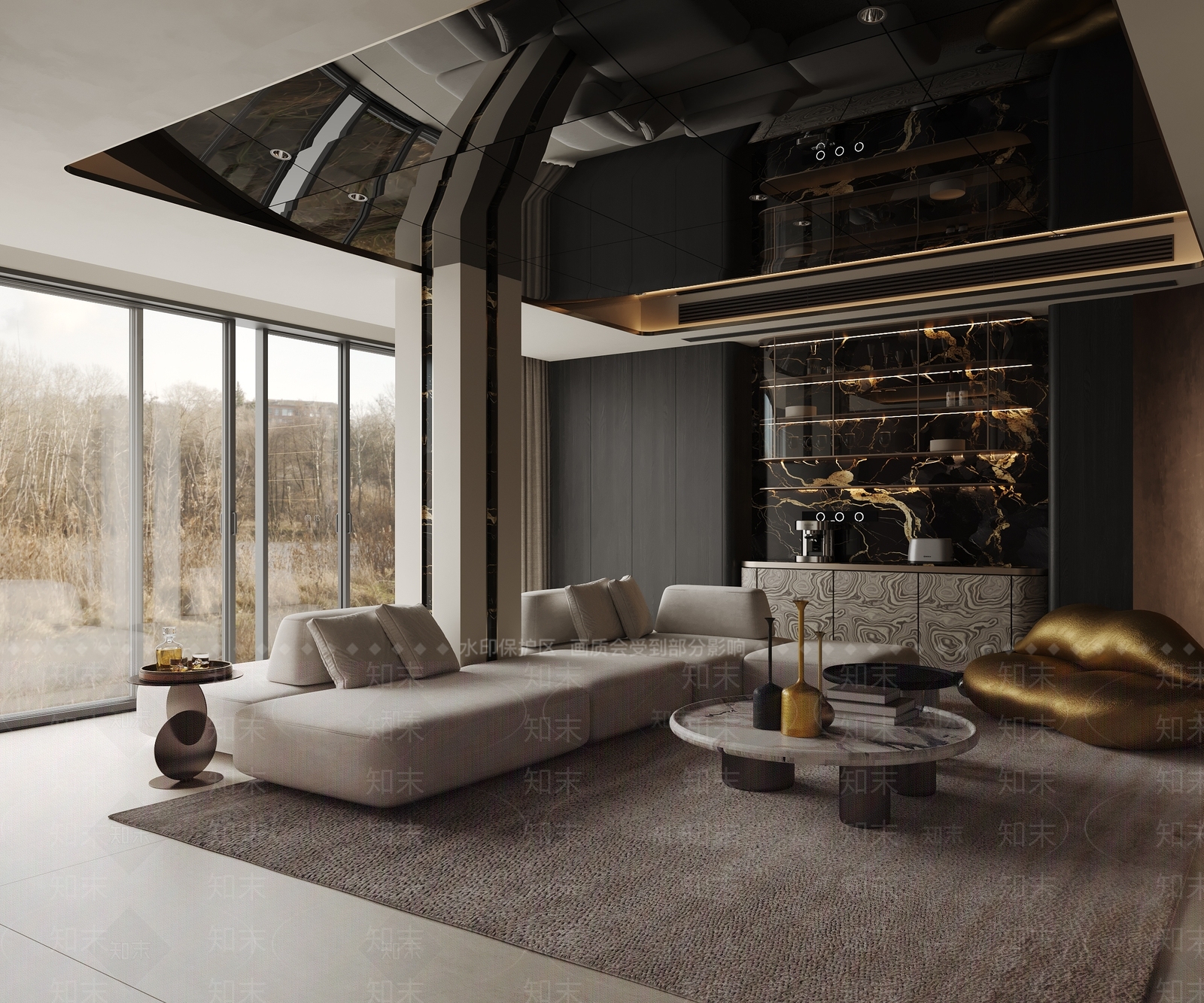 现代轻奢别墅客厅3D模型下载【ID:1201887285】