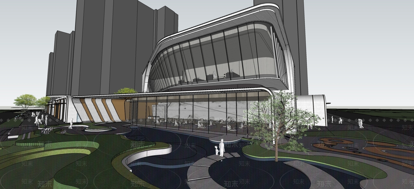现代新中式售楼处建筑SU模型下载【ID:1201887382】