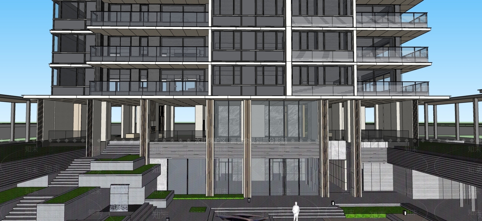 现代新中式售楼处建筑SU模型下载【ID:1201887689】