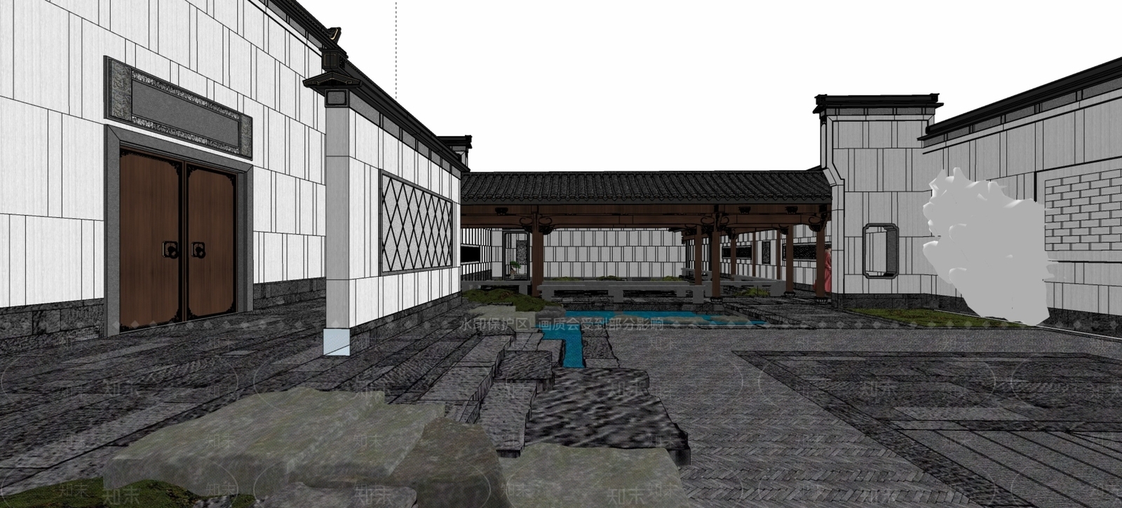 现代新中式商场建筑SU模型下载【ID:1201888669】