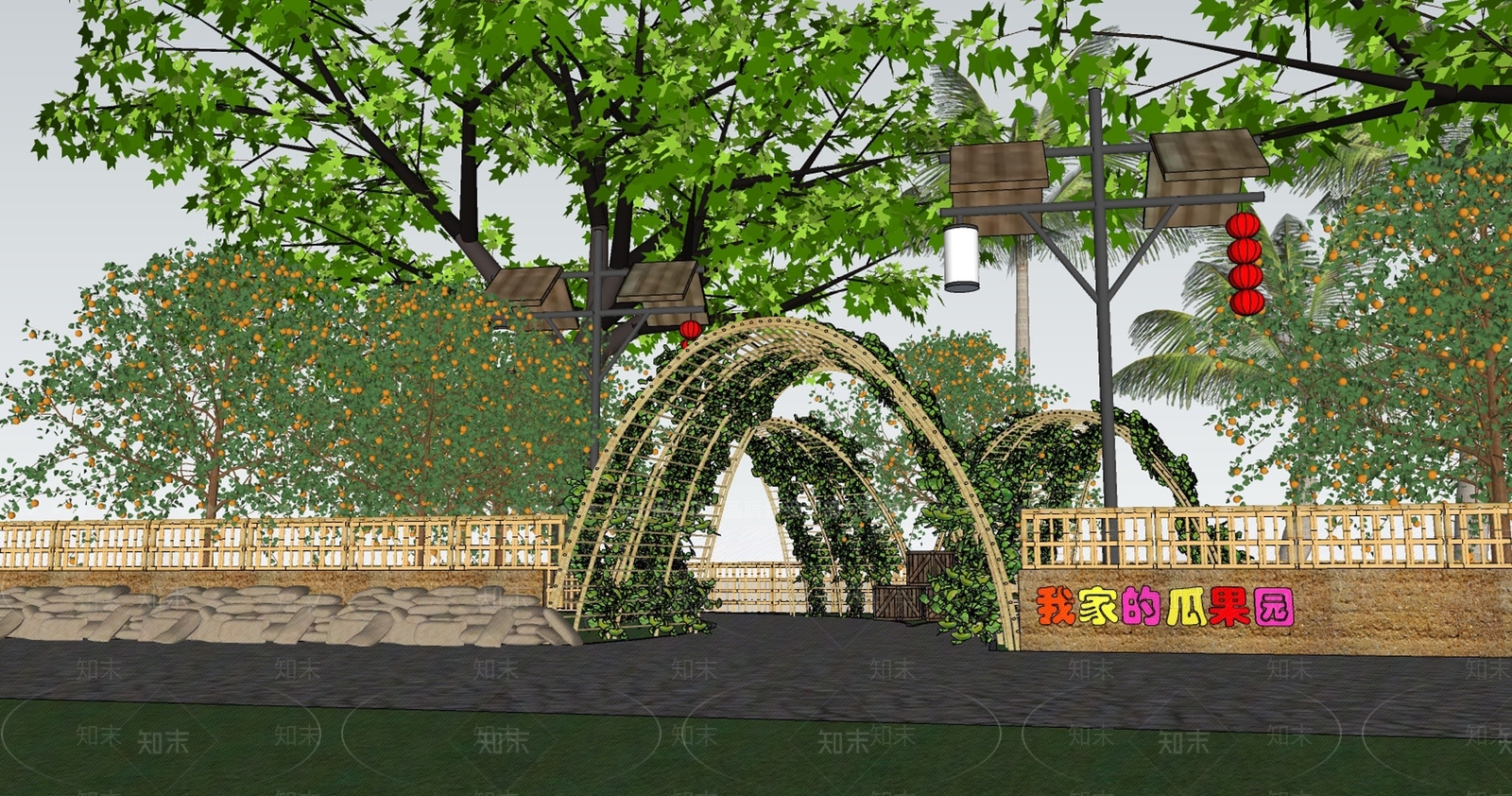 现代廊架SU模型下载【ID:1201889437】