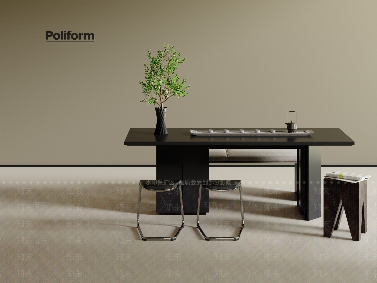 意式极简茶桌椅3D模型下载【ID:1201889870】