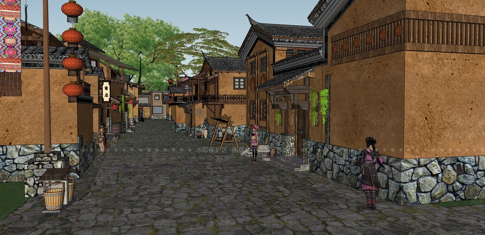 现代新中式古建筑SU模型下载【ID:1201890330】