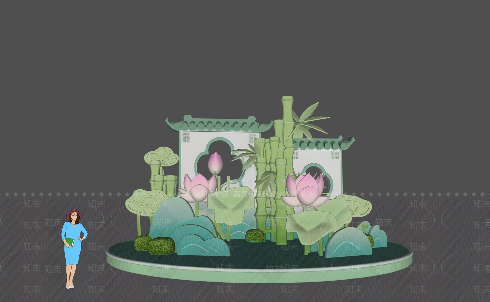 现代新中式夏季美陈SU模型下载【ID:1201898352】