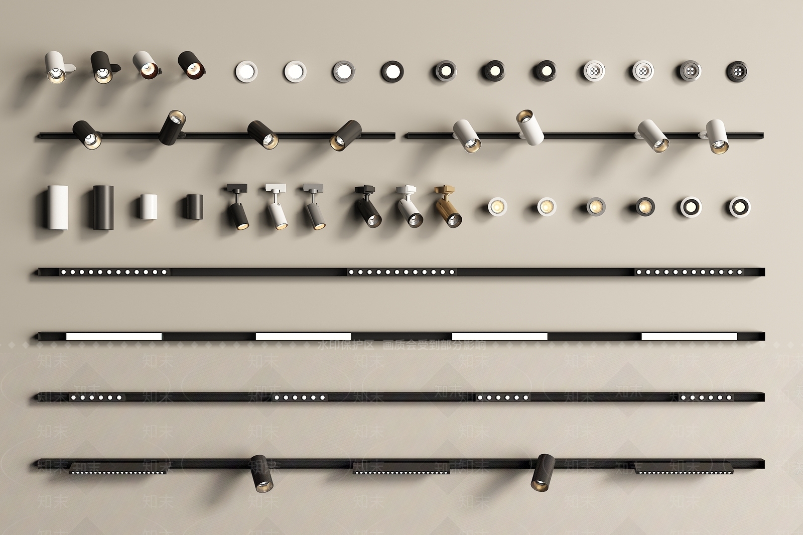 现代筒灯射灯组合3D模型下载【ID:1201908250】