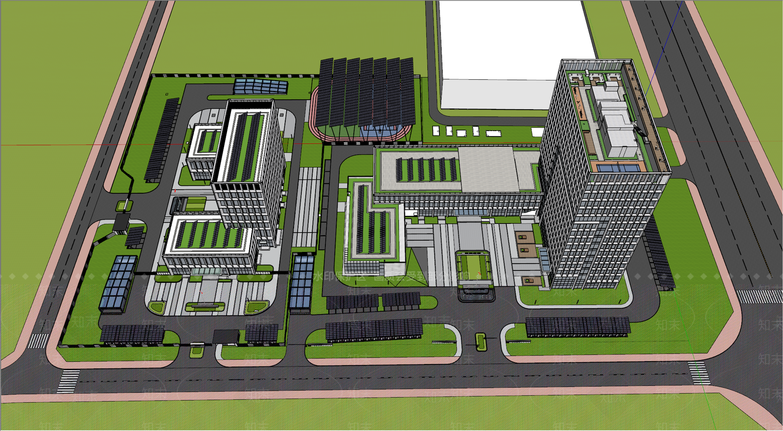 现代简约办公园区景观SU模型下载【ID:1201908647】