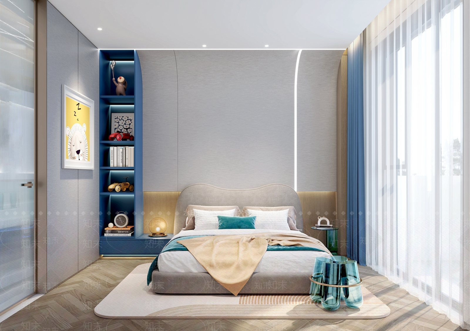现代极简男孩房3D模型下载【ID:1201910631】