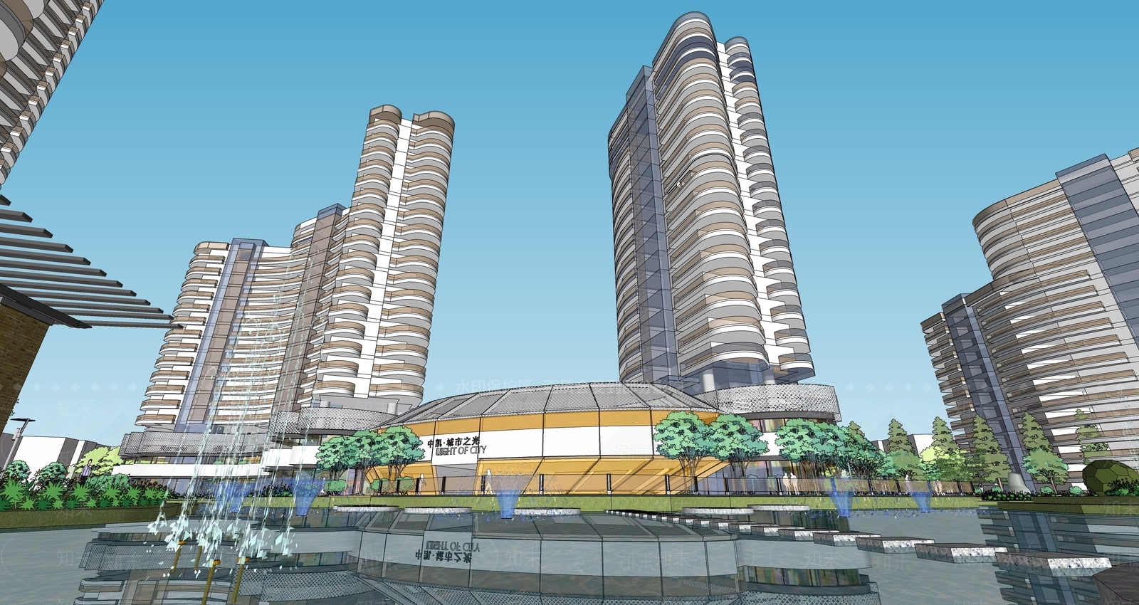 现代小区建筑SU模型下载【ID:1201910965】