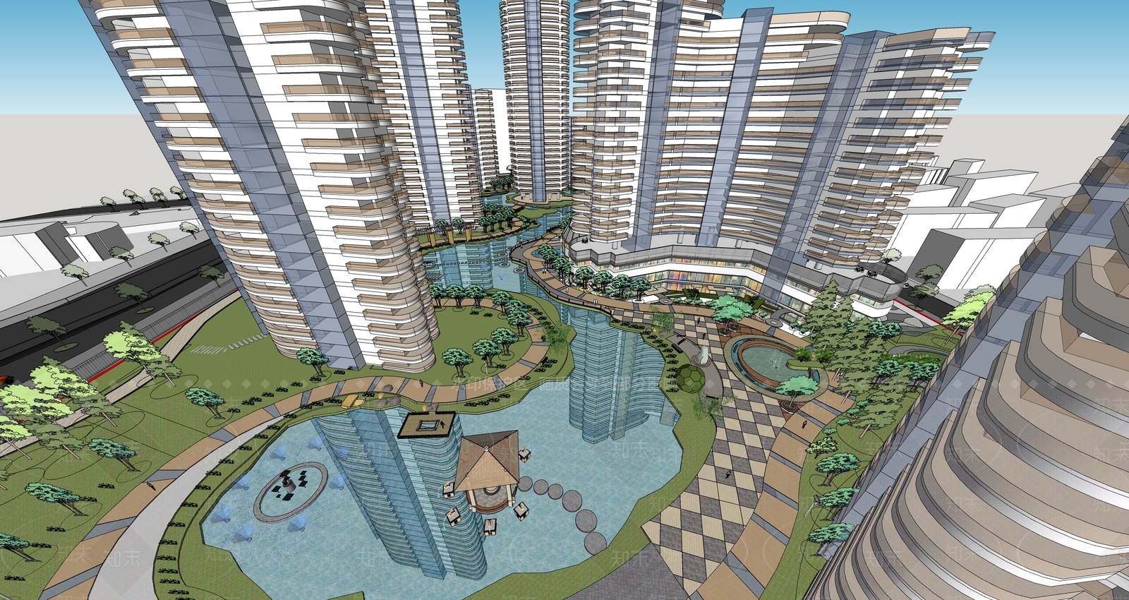现代小区建筑SU模型下载【ID:1201910965】