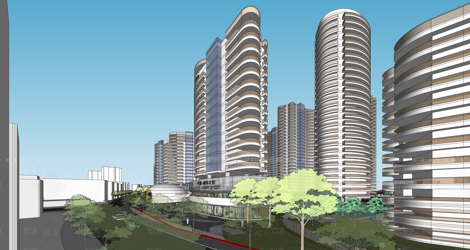 现代小区建筑SU模型下载【ID:1201910965】