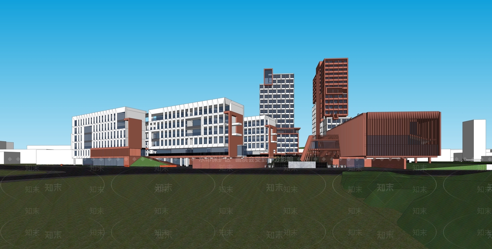 现代学校建筑SU模型下载【ID:1201911233】
